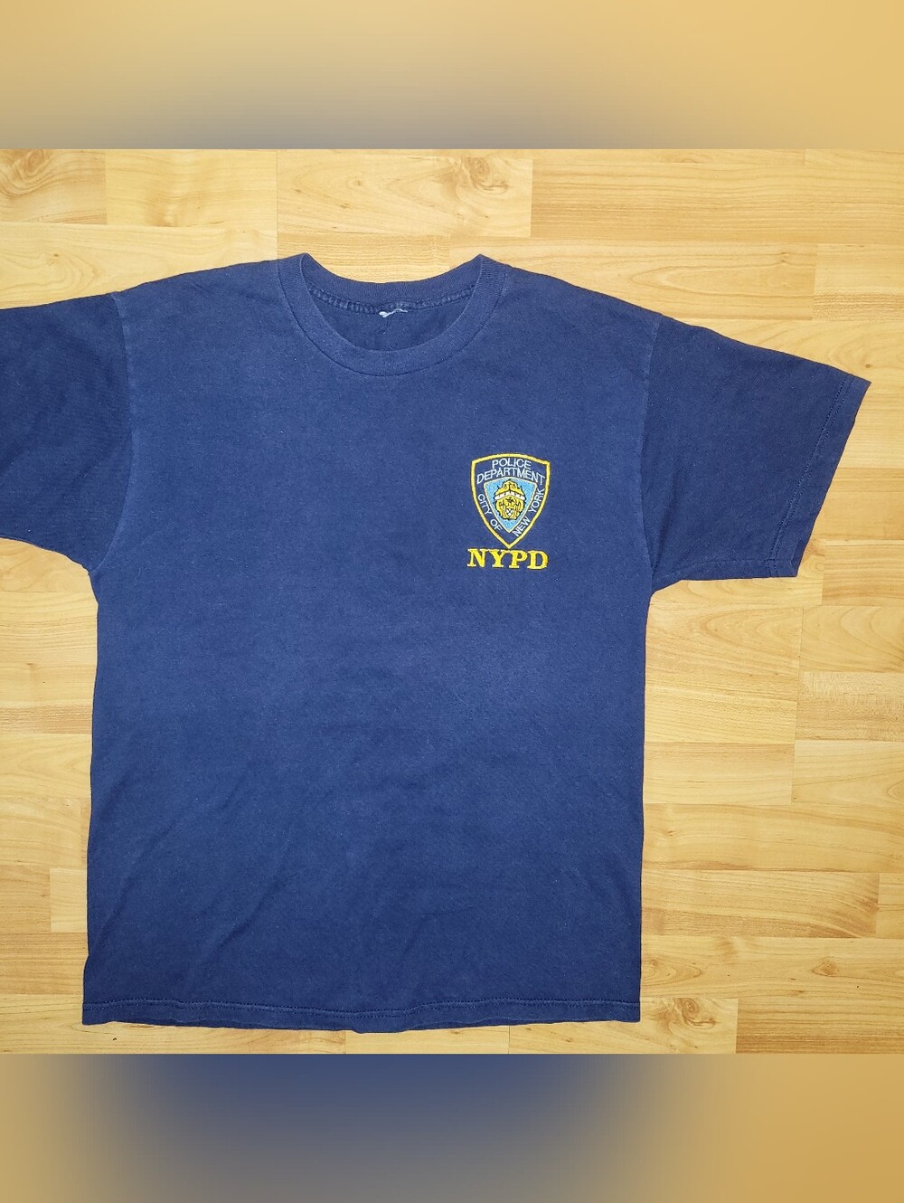 Vintage NYPD Men's Large Navy Blue Short Sleeve Tee Enbroidered Pocket Crest